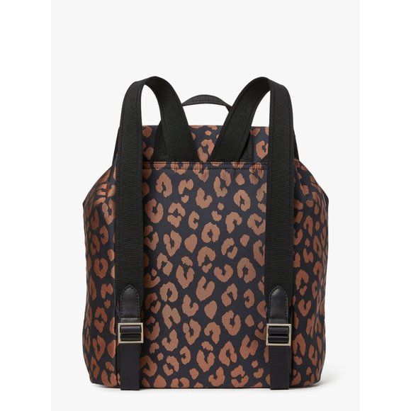 New Kate Spade Sam Leopard Medium Backpack The Little Better Nylon Black Multi - Picture 5 of 5